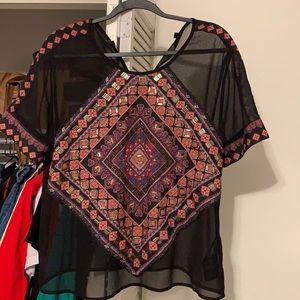 Guess sheer embroidered top